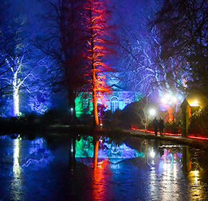 Temple Wood bathed in light and colour for Enchanted Weston at Weston Park, Staffordshire