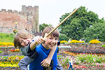 Boys have fun playing as knights in Tamworth Castle grounds