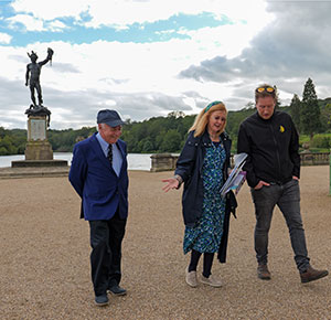 VisitEngland's Advisory Board Chair, Staffordshire & Stoke-on-Trent LVEP Chair a member of the Trentham Monkey Forest staff walk through Trentham Gardens, Staffordshire. 