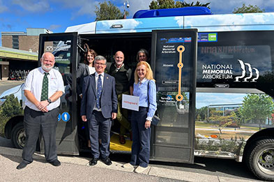 VisitEngland's Advisory Board members and Staffordshire & Stoke-on-Trent LVEP Officers discover sustainable travel options with the dedicated bus service connecting Tamworth railway station with the National Memorial Arboretum.